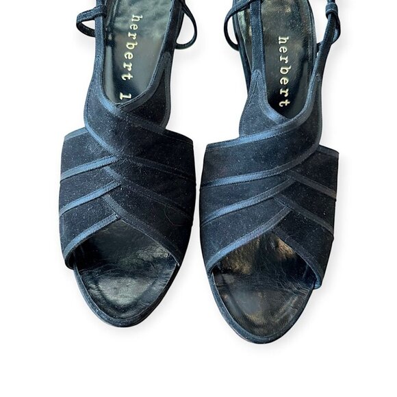 Vintage Herbert Levine Black Suede Slingback Heels 7.5M, Stiletto Heel, 60s - Picture 9 of 13